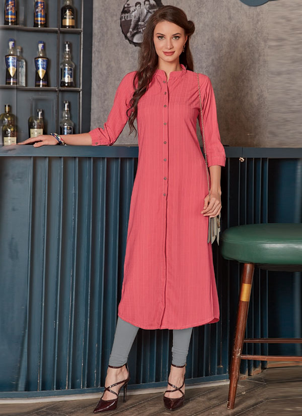 Baby Pink Georgette Plain Long Kurtis