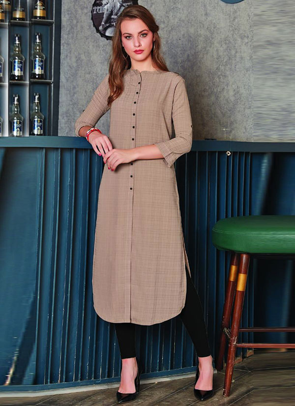Beige Georgette Plain Long Kurtis