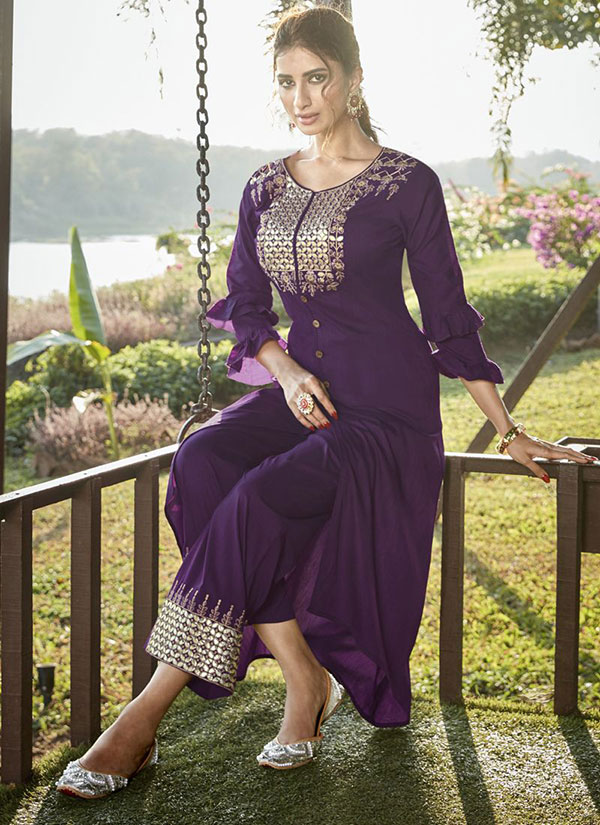 Purple Cotton Silk Palazzo Kurta Set