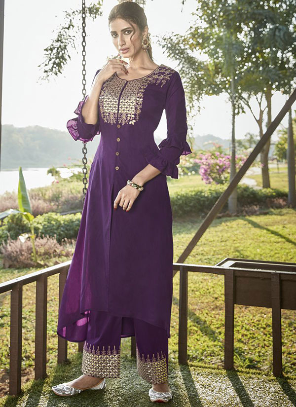 Purple Cotton Silk Palazzo Kurta Set