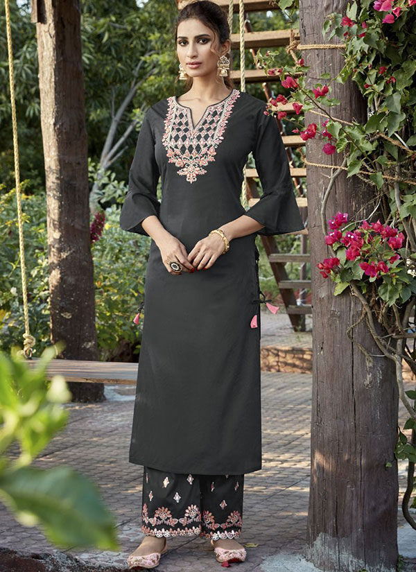 Black Cotton Silk Palazzo Kurta Set