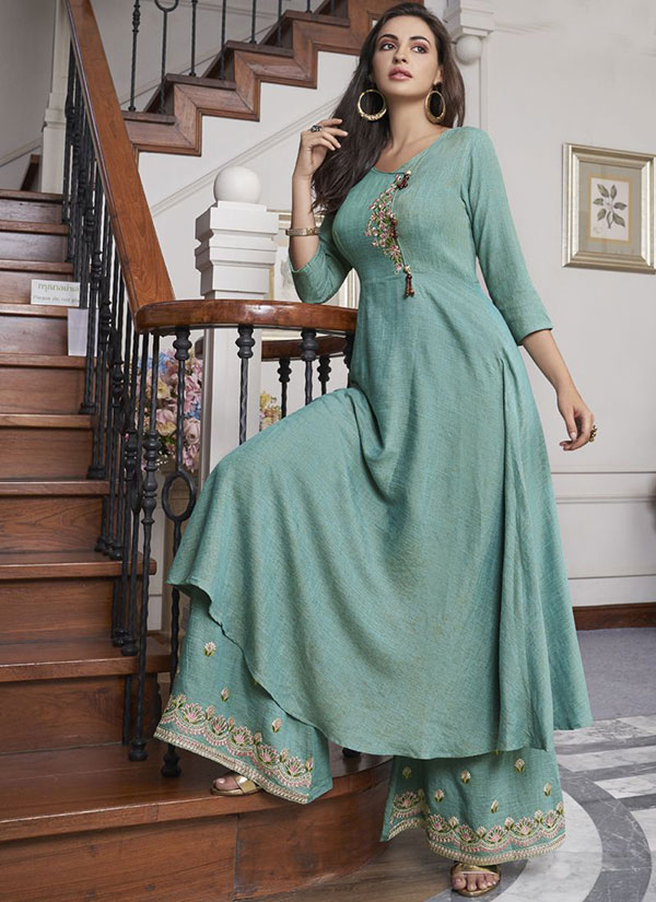 Sky Blue Silk Blend Palazzo Kurta Set