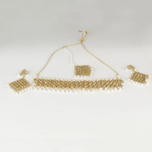 White Necklace Set with Earrings & Mang Tika for Women