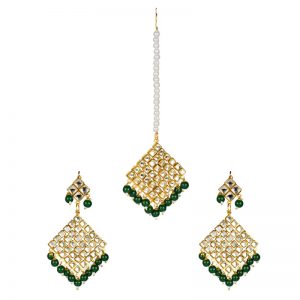 Green Necklace Set with Earrings & Mang Tika for Women