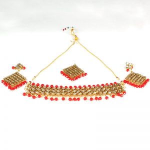 Red Necklace Set with Earrings & Mang Tika for Women