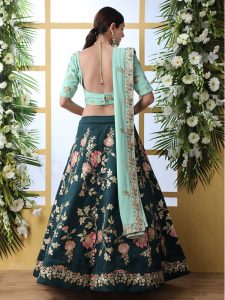 Dark Green Designer Art Silk Thread And Jari With Sequence Embroidered Work Guldasta Lehenga Choli