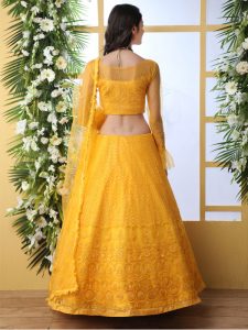 Mustard Yellow Bridal Thread With Sequence Embroidered Work Wedding & Party Wear Lehenga Choli