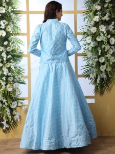 Sky Blue Designer Thread With Sequence Embroidered Work Wedding & Party Wear Lehenga Choli