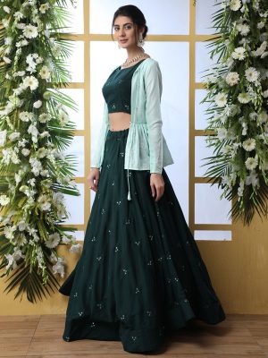 Dark Green Designer Thread with Sequence Embroidered work Wedding & Party Wear Lehenga Choli