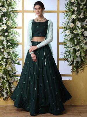 Dark Green Designer Thread with Sequence Embroidered work Wedding & Party Wear Lehenga Choli