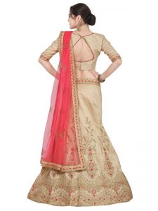 Beige Colour Satin Silk Zari Embroidery & Diamond Work Lehenga Choli