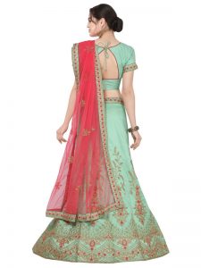 Peach Colour Satin Silk Zari Embroidery & Diamond Work Lehenga Choli