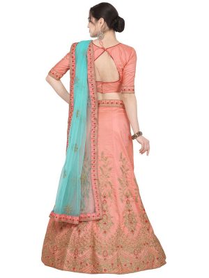 Pink Colour Satin Silk Zari Embroidery & Diamond Work Lehenga Choli
