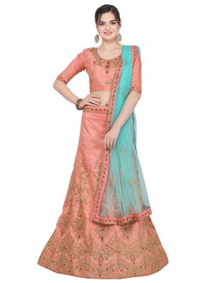 Pink Colour Satin Silk Zari Embroidery & Diamond Work Lehenga Choli