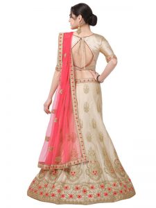 Beige Colour Satin Silk Zari Embroidery & Diamond Work Lehenga Choli