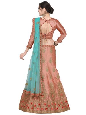 Peach Colour Satin Silk Zari Embroidery & Diamond Work Lehenga Choli