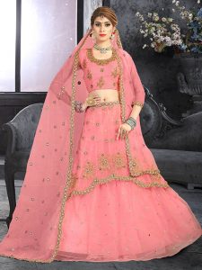 Pink Colour Net Embroidery & Sequence Work Lehenga Choli