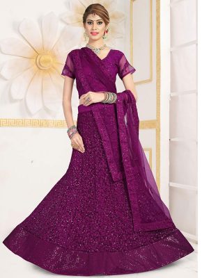Purple Colour Net Embroidery & Sequence Work Lehenga Choli