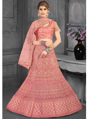 Light Pink Colour Net Embroidery & Sequence Work Lehenga Choli