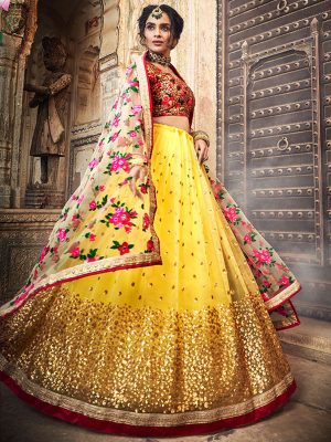 Yellow Colour Net Sequence & Thread Work Lehenga Choli