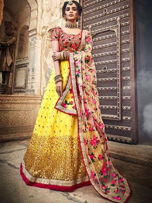 Yellow Colour Net Sequence & Thread Work Lehenga Choli