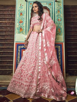 Peach Colour Net Thread Work Lehenga Choli