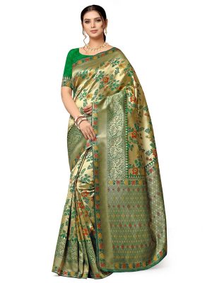 Green Banarasi Jacquard Designer Woven Zari Work Saree