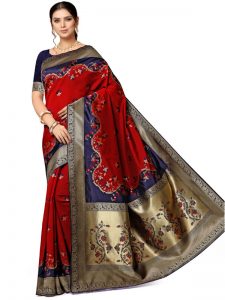 Red Banarasi Jacquard Designer Woven Zari Work Saree