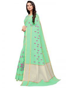 Green Cotton Silk Designer Embroidered Buti Work Saree
