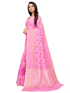 Pink Cotton Silk Designer Embroidered Buti Work Saree