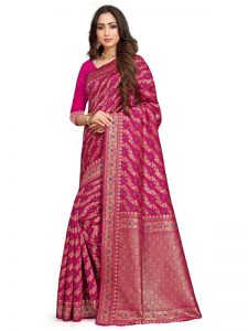 Pink Banarsi Jacquard Silk Designer Woven Zari Work Saree