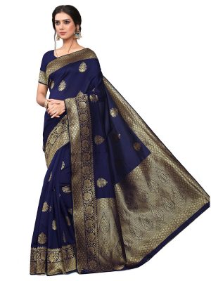 Blue Banarsi Jacquard Silk Designer Woven Zari Work Saree