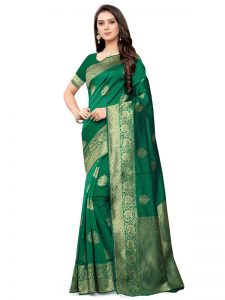 Green Banarsi Jacquard Silk Designer Woven Zari Work Saree