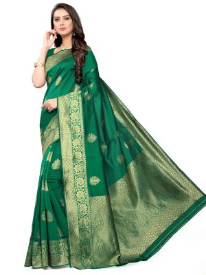 Green Banarsi Jacquard Silk Designer Woven Zari Work Saree
