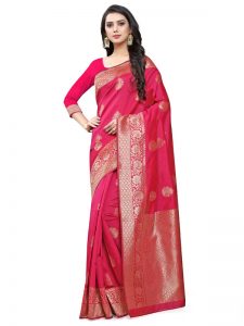Pink Banarsi Jacquard Silk Designer Woven Zari Work Saree