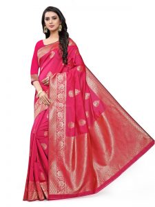 Pink Banarsi Jacquard Silk Designer Woven Zari Work Saree