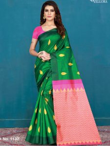 Green Cotton Digital Print Saree