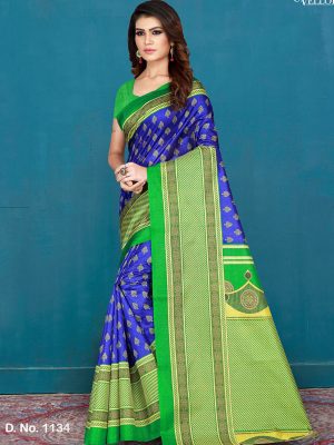 Blue Cotton Digital Print Saree