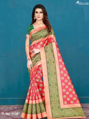 Pink Cotton Digital Print Saree