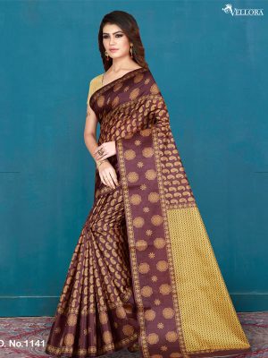 Brown Art Silk Digital Print Saree