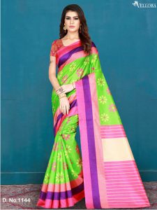 Green Cotton Digital Print Saree