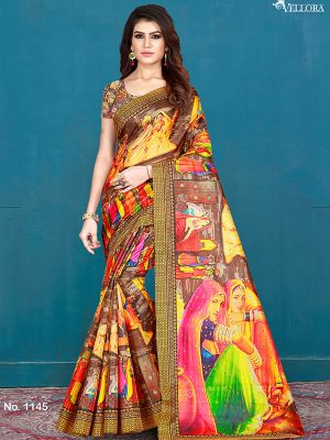 Multicolor Khadi Silk Digital Print Saree