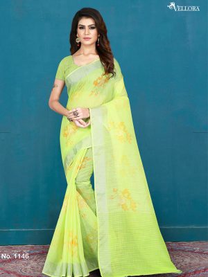 Lemon Khadi Silk Digital Print Saree