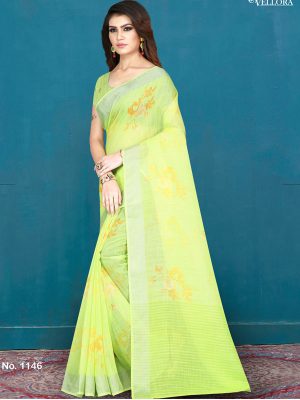 Lemon Khadi Silk Digital Print Saree