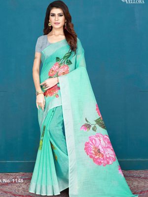 Sky Blue Khadi Silk Digital Print Saree