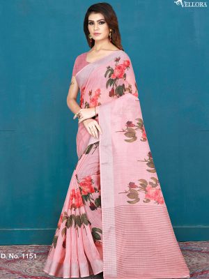 Pink Khadi Silk Digital Print Saree
