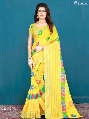 Yellow Cotton Digital Print Saree