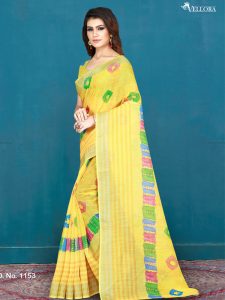 Yellow Cotton Digital Print Saree