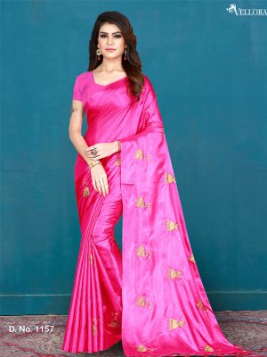 Magenta Paper Silk Embroidery Saree