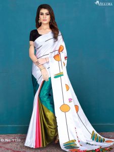 White Silk Digital Print Saree